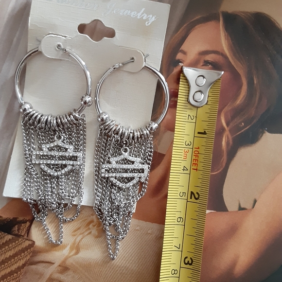 HARLEY DAVIDSON Silver Chain Hoop Earrings - Picture 3 of 3